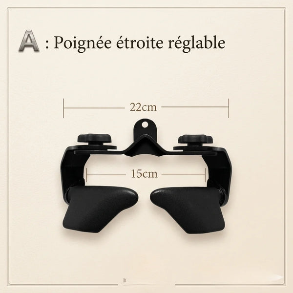 Black adjustable handle with measurements on a beige background