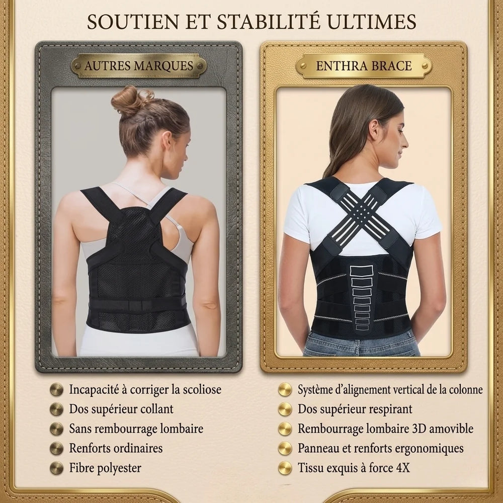 Person wearing a black posture corrector in a neutral setting