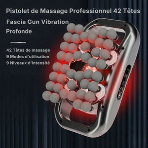 Professional massage gun with 42 nozzles on a dark background