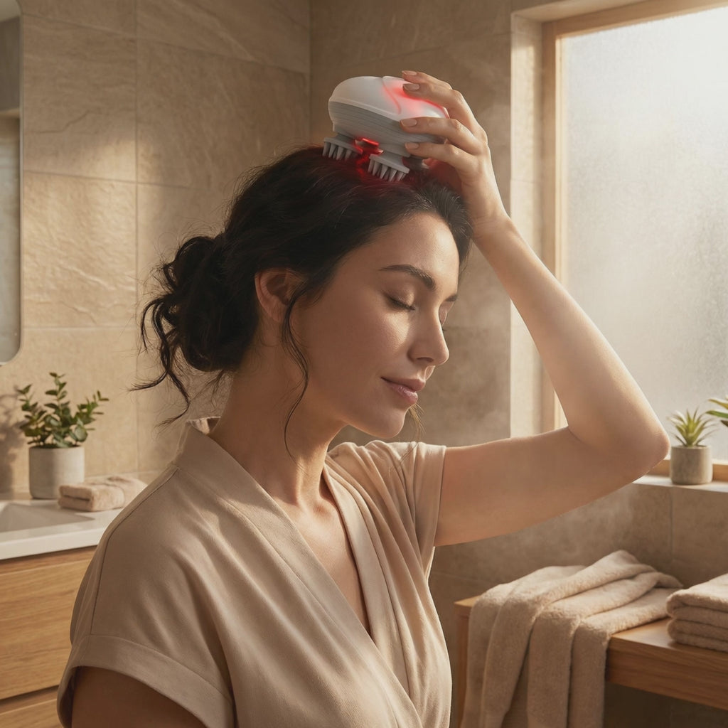  A woman using head massager in scalp